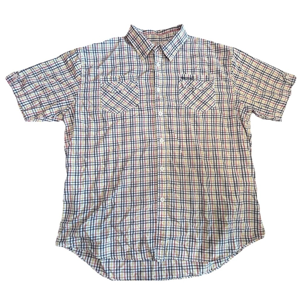 Y2K‎ Vintage Akademiks Shirt Men's 4XL Plaid Short Sleeve Button Down Streetwear